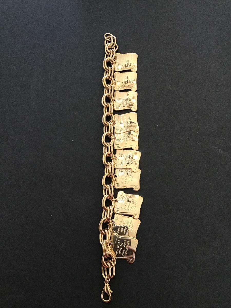 Gold tone Ten Commandments bracelet