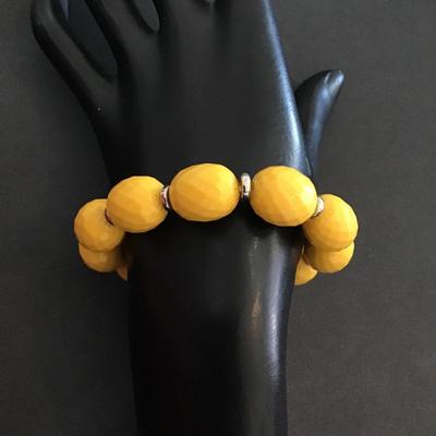Vintage, yellow beaded fashion, statement, stretchy bracelet