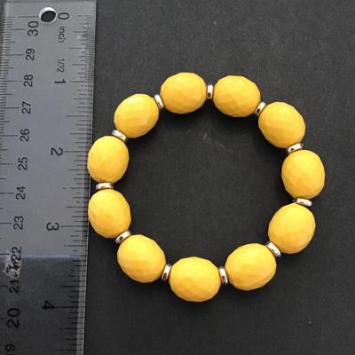 Vintage, yellow beaded fashion, statement, stretchy bracelet