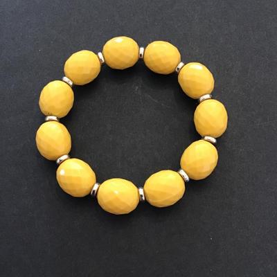 Vintage, yellow beaded fashion, statement, stretchy bracelet