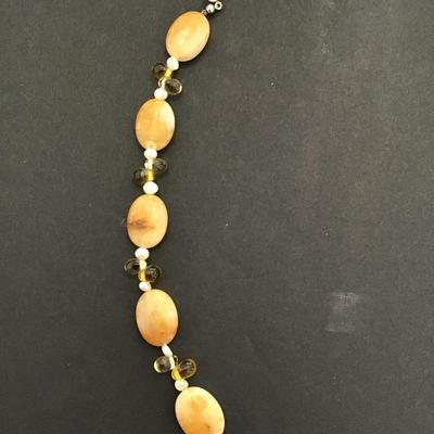 Vintage, polished stone and glass bead drops bracelet