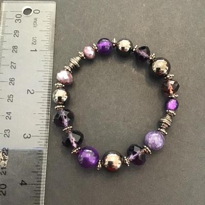 Very nice purple glass beaded and purple polished stone bracelet