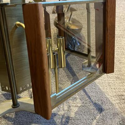 Vintage 1970s Fredrick Ramond Mid-Century Modern 5-Light Chandelier w/ Beveled Glass & Teak