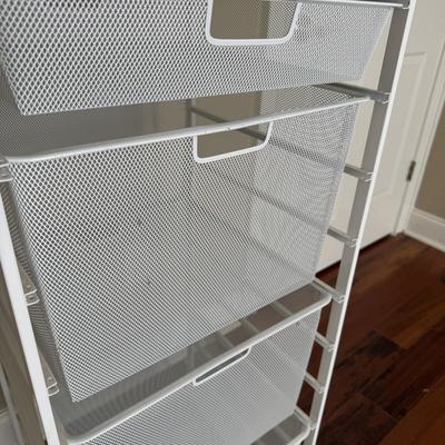 Two White Elfa Mesh Closet Organizers