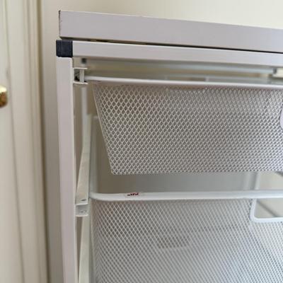 Two White Elfa Mesh Closet Organizers