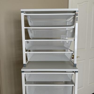 Two White Elfa Mesh Closet Organizers
