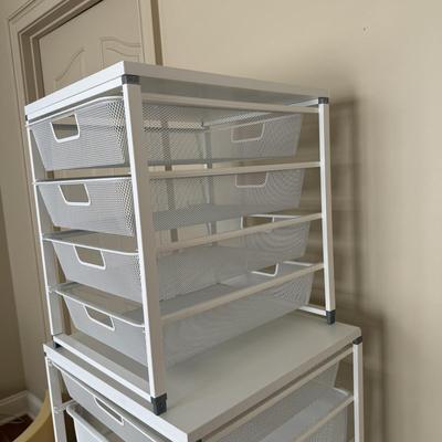 Two White Elfa Mesh Closet Organizers
