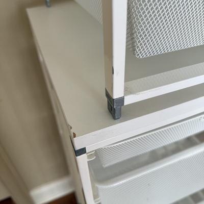 Two White Elfa Mesh Closet Organizers