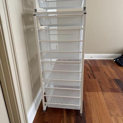 Two White Elfa Mesh Closet Organizers