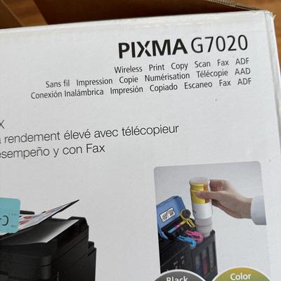 Canon Pixma G7020 Printer w/ Ink Refills and Safeco Rolling Printer Cart