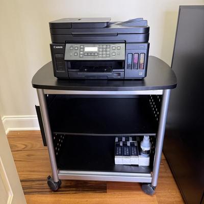 Canon Pixma G7020 Printer w/ Ink Refills and Safeco Rolling Printer Cart