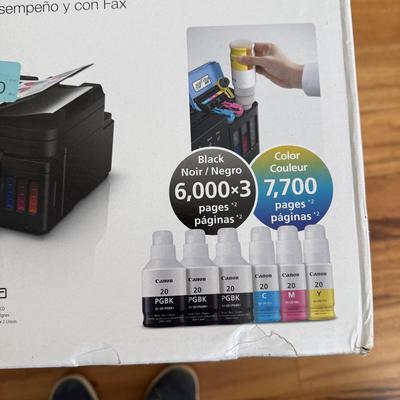 Canon Pixma G7020 Printer w/ Ink Refills and Safeco Rolling Printer Cart