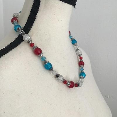 Very nice red white and blue faux beaded necklace