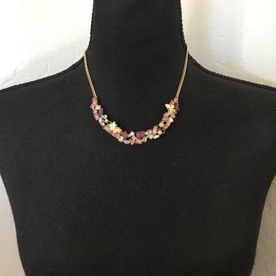 Betsey Johnson , butterfly, purple, pink rhinestone necklace, gold toned