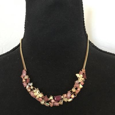 Betsey Johnson , butterfly, purple, pink rhinestone necklace, gold toned