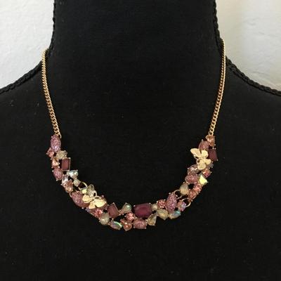 Betsey Johnson , butterfly, purple, pink rhinestone necklace, gold toned