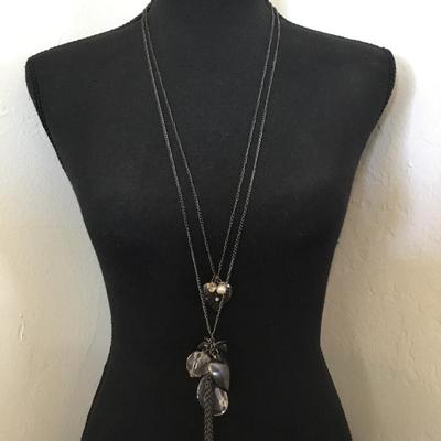 Super cute, vintage, silver tone, faux glass, rhinestone heart, locket statement, necklace layered tassel necklace