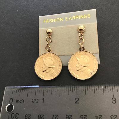 Gold tone coin fashion earrings