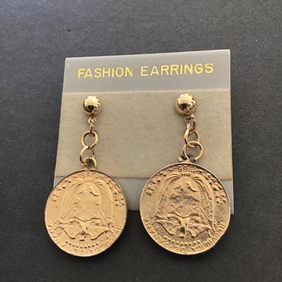 Gold tone coin fashion earrings