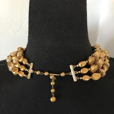 Vintage Hong Kong multi layered gold, toned statement, necklace good condition