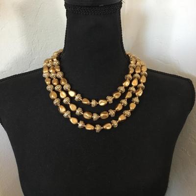 Vintage Hong Kong multi layered gold, toned statement, necklace good condition