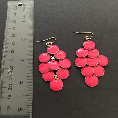 Hot pink enamel duo drop earrings