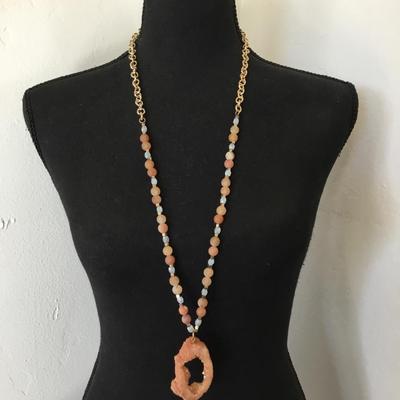 Beautiful natural gemstone necklace and sliced gemstone pendant large