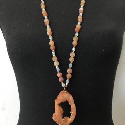 Beautiful natural gemstone necklace and sliced gemstone pendant large