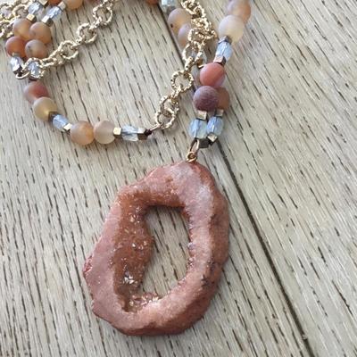 Beautiful natural gemstone necklace and sliced gemstone pendant large