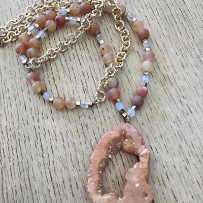 Beautiful natural gemstone necklace and sliced gemstone pendant large