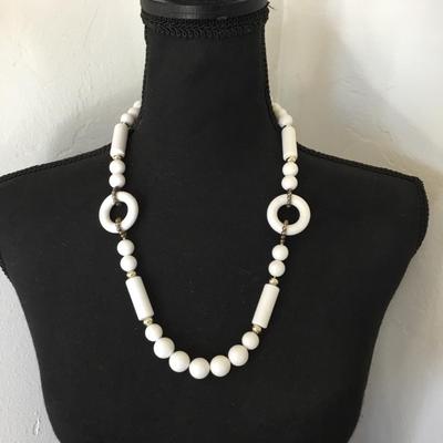Beautiful, vintage, white beaded statement necklace