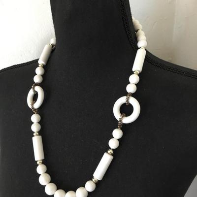Beautiful, vintage, white beaded statement necklace