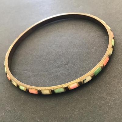 Vintage gold tone enamel bangle bracelet