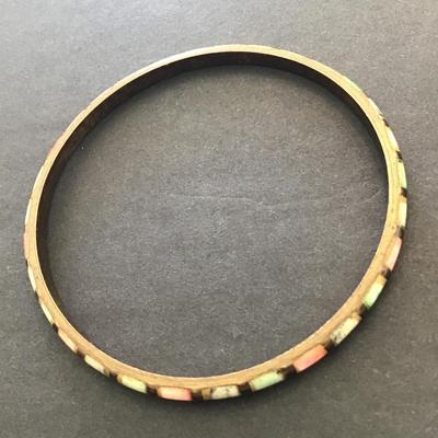 Vintage gold tone enamel bangle bracelet