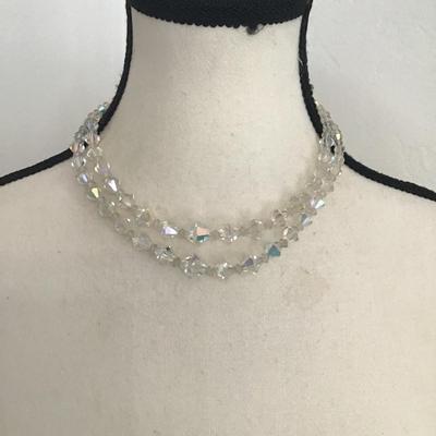 Beautiful, vintage, mid century, double strand Aurora borealis crystal necklace