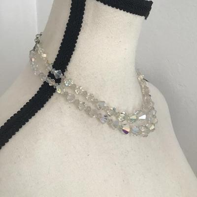 Beautiful, vintage, mid century, double strand Aurora borealis crystal necklace