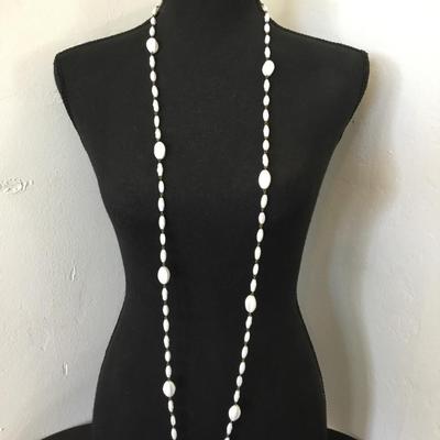 Vintage, long, gold, toned, white beard, flapper style necklace