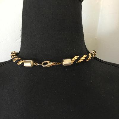 Vintage chunky gold, toned, black rope, braided chain necklace