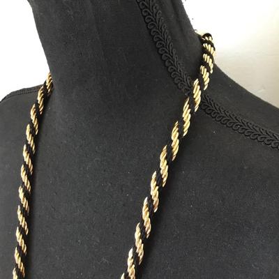 Vintage chunky gold, toned, black rope, braided chain necklace