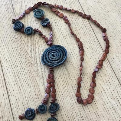 Vintage orange peel wheel statement tassel necklace