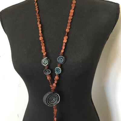 Vintage orange peel wheel statement tassel necklace