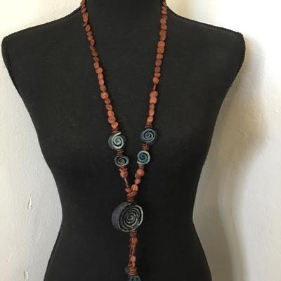 Vintage orange peel wheel statement tassel necklace