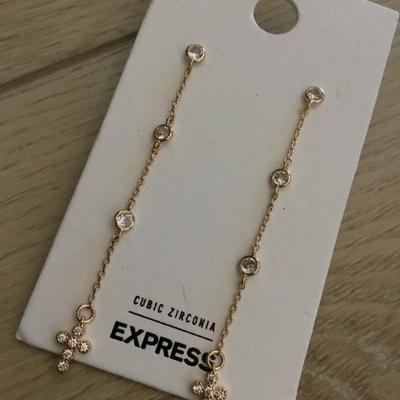 Beautiful gold tone, crystal cross dangle earrings