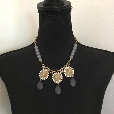 Plunder, violet, purple, rhinestone statement, necklace, gold, toned