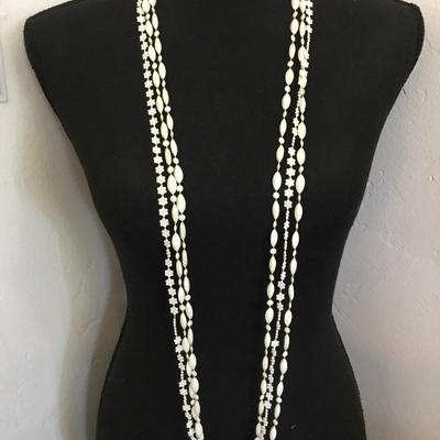 Vintage Lucite bead, flower bead, multistrand, long, flapper style necklace with barrel clasp