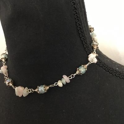 Beautiful gemstone and Silvertone toggle necklace. Healing stone necklace. Very nice very beautiful.
