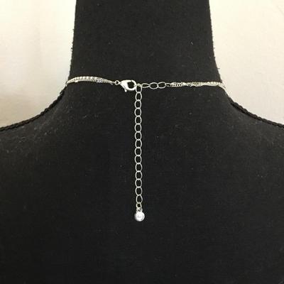 Beautiful new silver tones layered long, crystal necklace