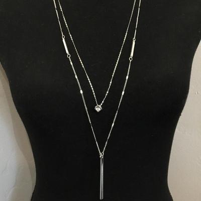 Beautiful new silver tones layered long, crystal necklace