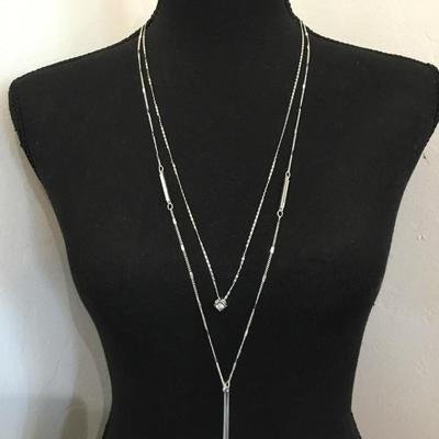 Beautiful new silver tones layered long, crystal necklace