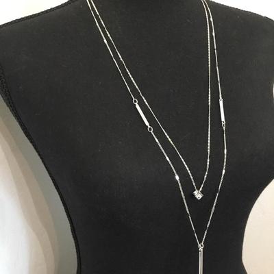 Beautiful new silver tones layered long, crystal necklace